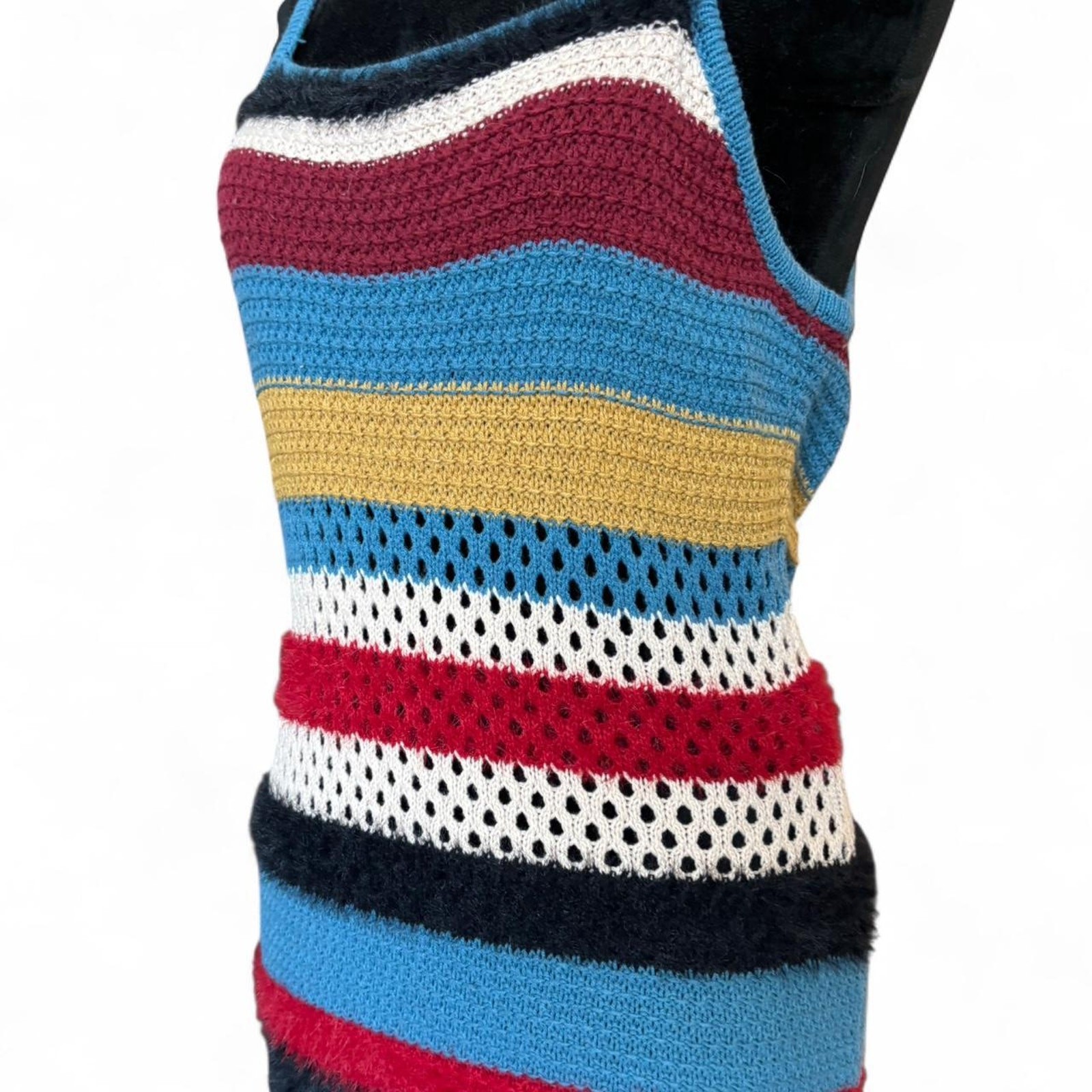 Striped Crochet Maxi Dress – Boho Fuzzy Knit M