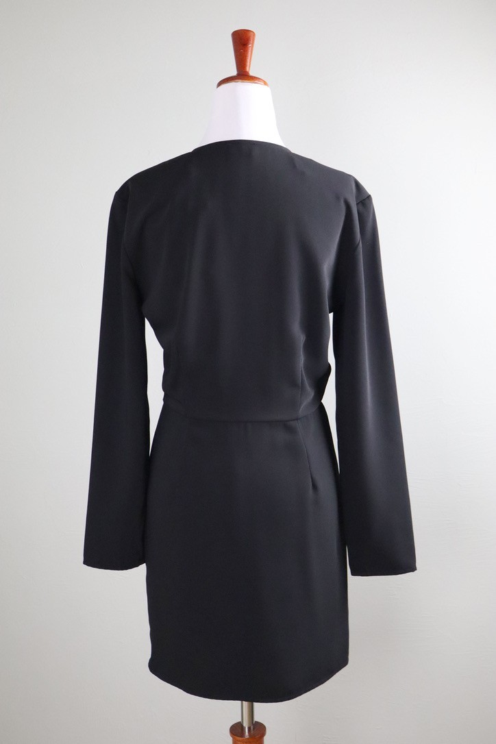 THE KOOPLES NWT $355 Solid Black Glam Pleated Deep V-Neck Mini Dress Size 2
