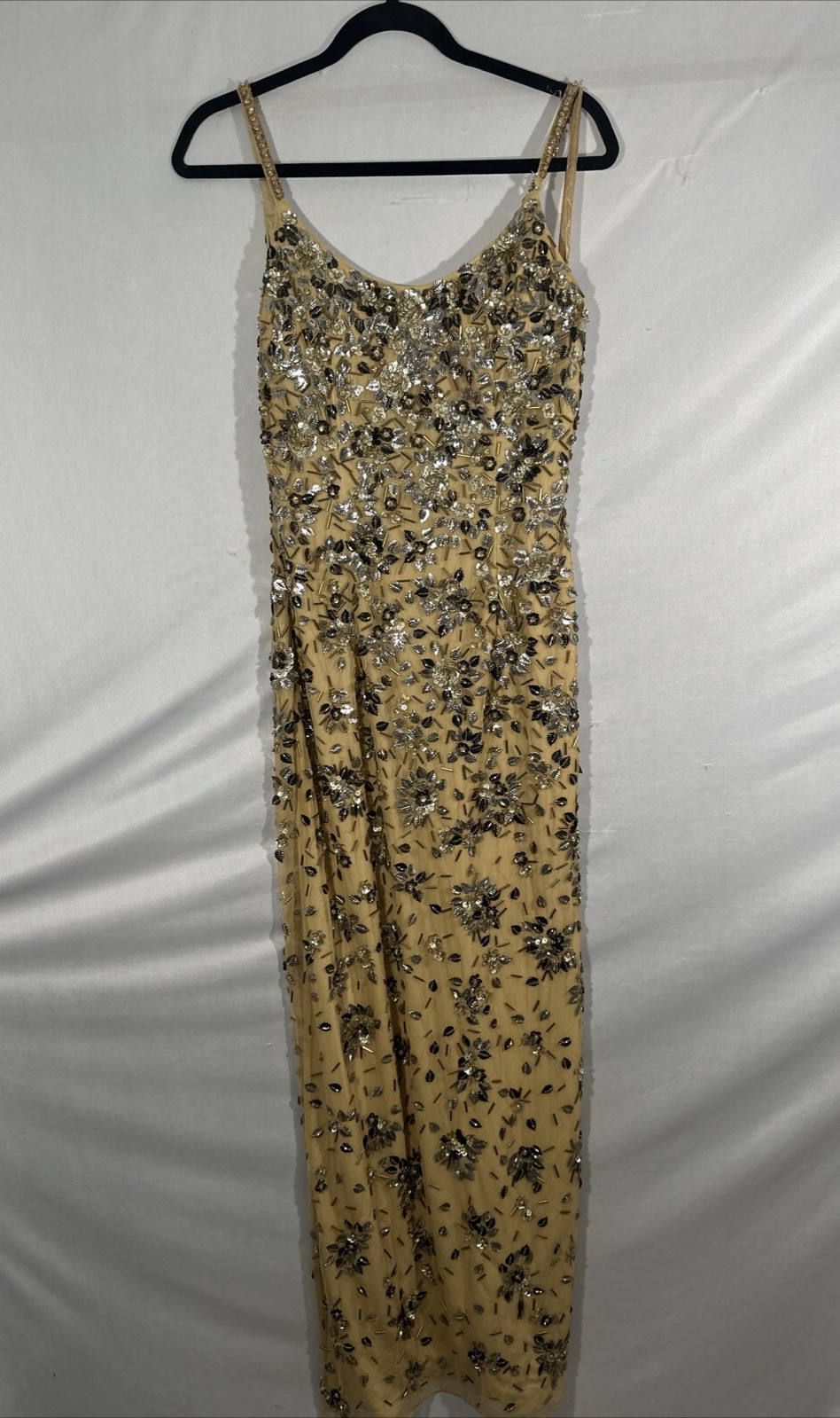 NWT $598 Mac Duggal [ 6 ] 5477 Floral Embellished Scoop Neck Gown Gold S1620