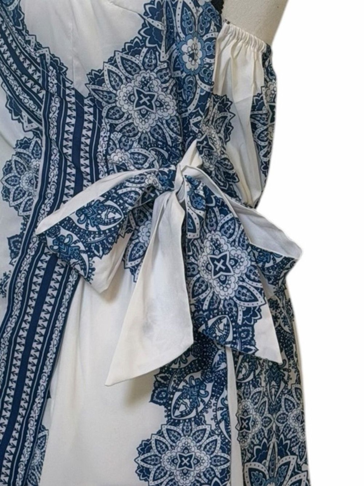 Source Unknown White & Blue Halter Wrap Mini Dress