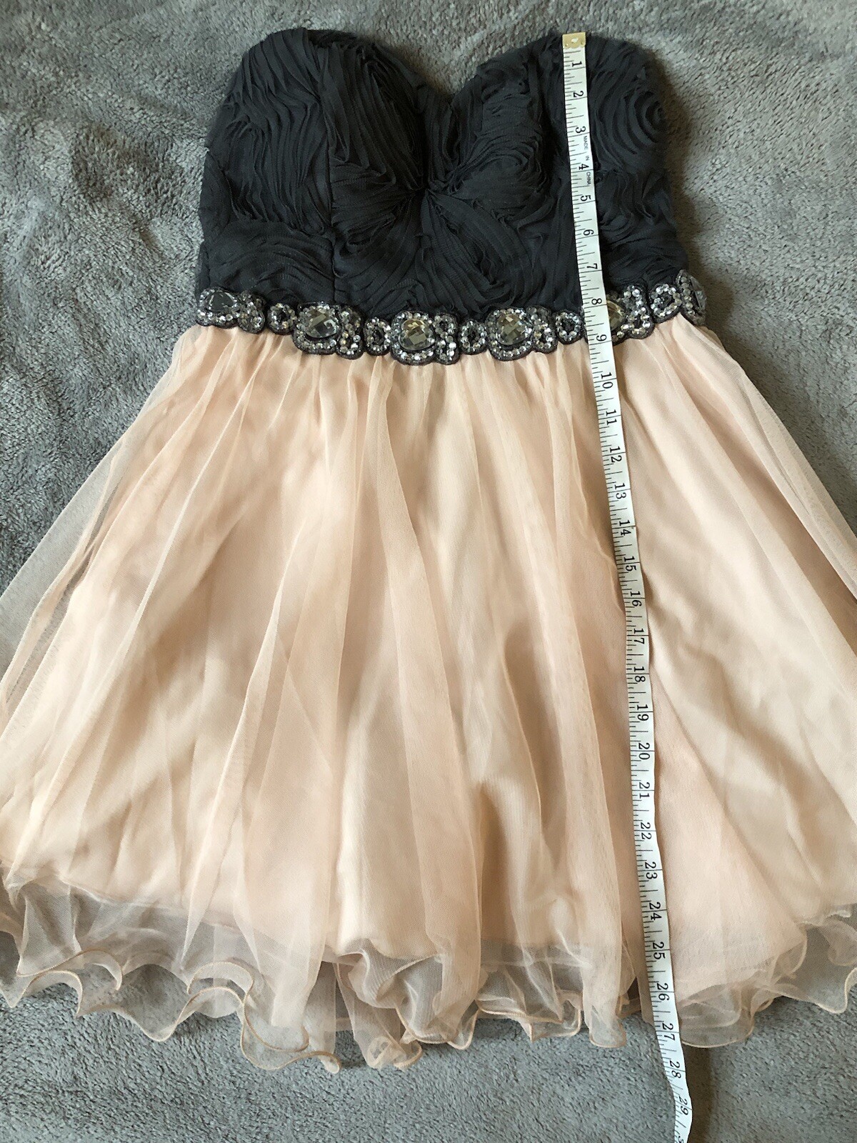 Deb Pink Gray Rhinestone Fem Ballet Fairy Core Strapless Mini Altered 28” Bust