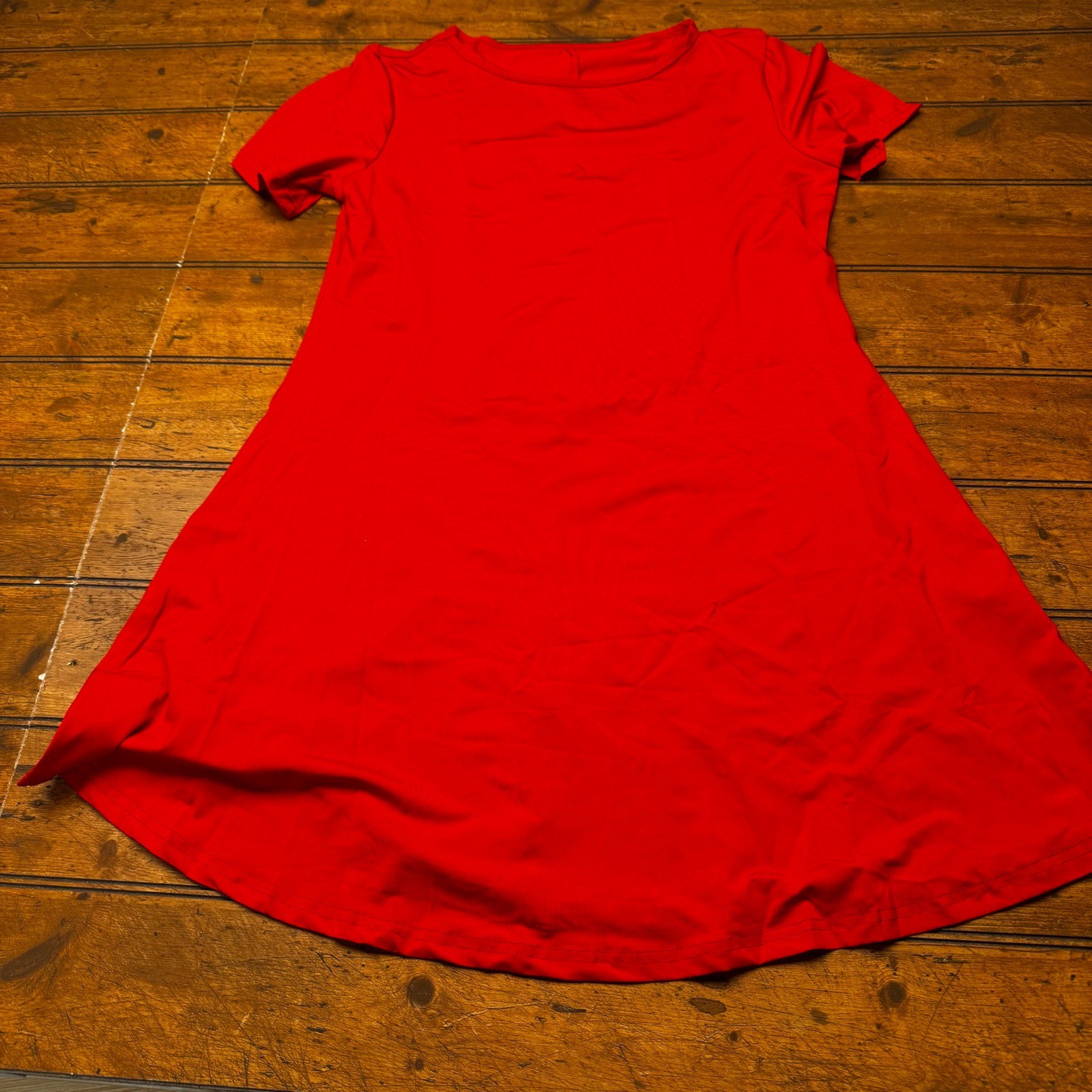 Womens Red Short Sleeve Crew Neck A-Line T-Shirt Mini Dress Size S