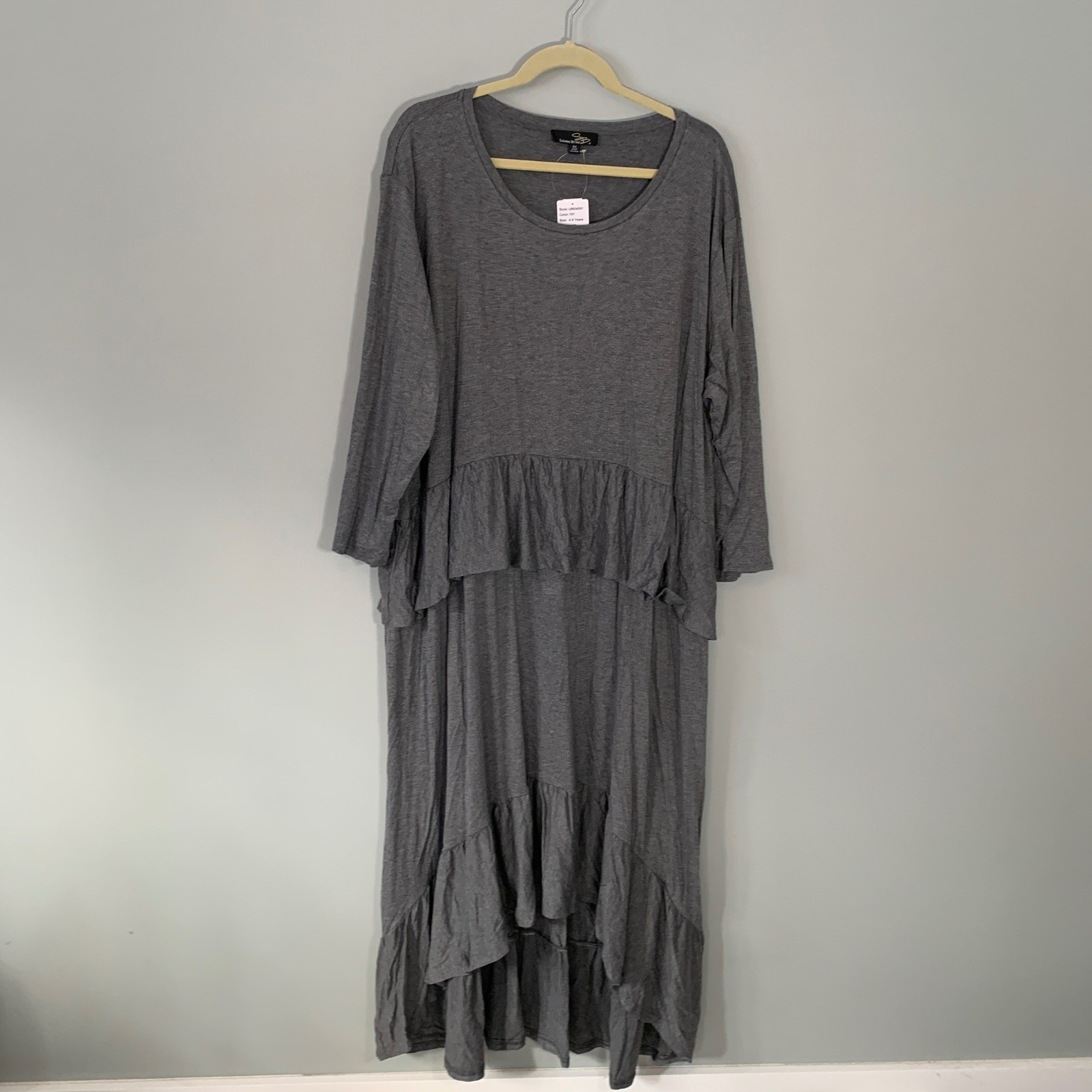 NEW Suzanne Betro Womens Gray Tiered Ruffle High Low Maxi Dress 4X