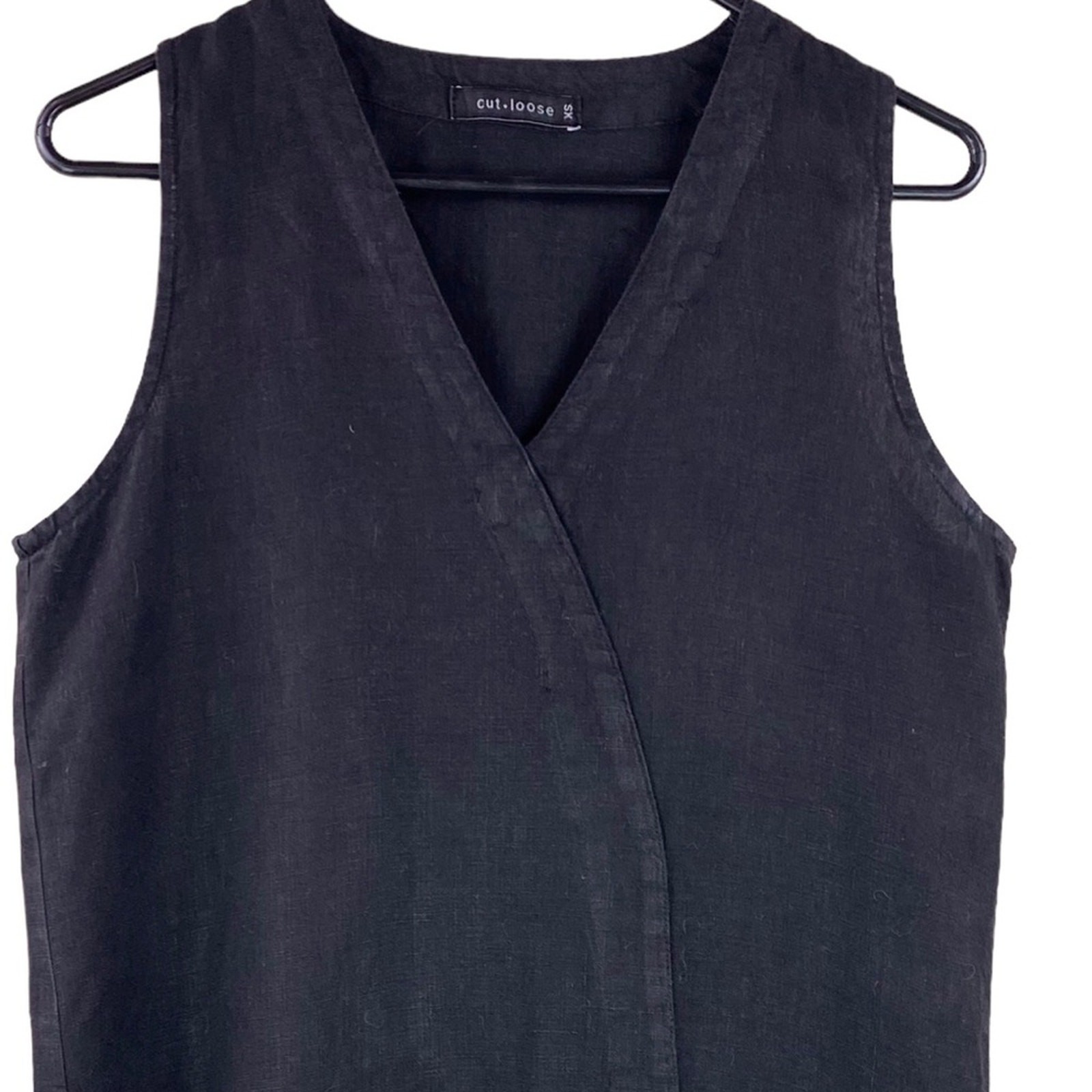 Cut Loose 100% Linen Sleeveless Shift Dress Tunic Size XS Black Lagenlook