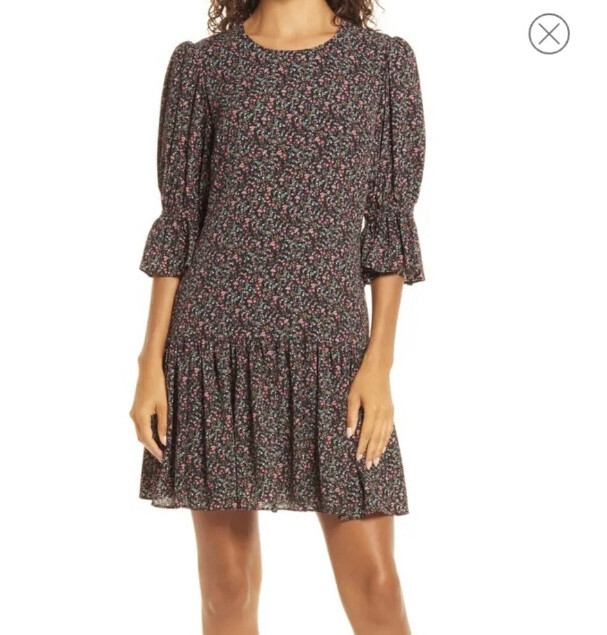 NWT Black Halo Eve Puff Floral Ruffle Print Mini Dress Size O