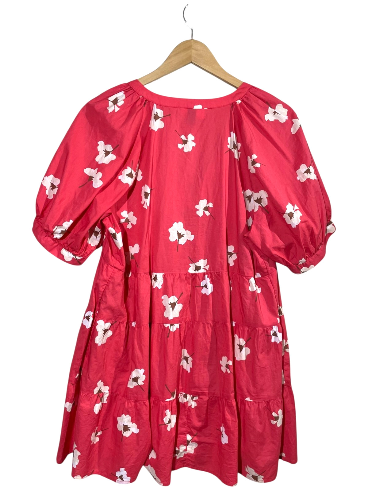 Universal Thread Puff Sleeve Floral Tiered Babydoll Dress Sz L Coral Beach Boho