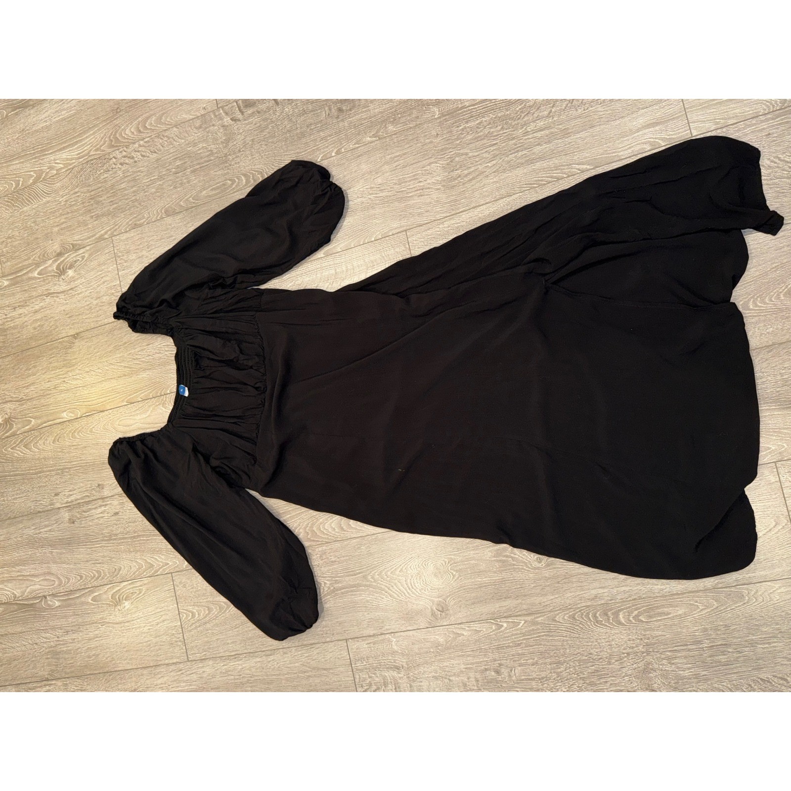 Old Navy Womens XL Black Smocked Long Sleeve Square Neck Midi Dress Side Slit