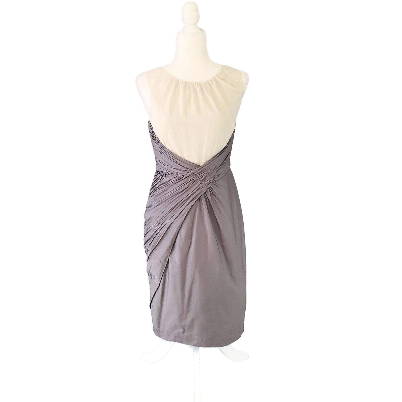 Hoss Intropia Mauve Ruched Knee Length Dress Ivory Lavender Bow Tie Size 2 or 34