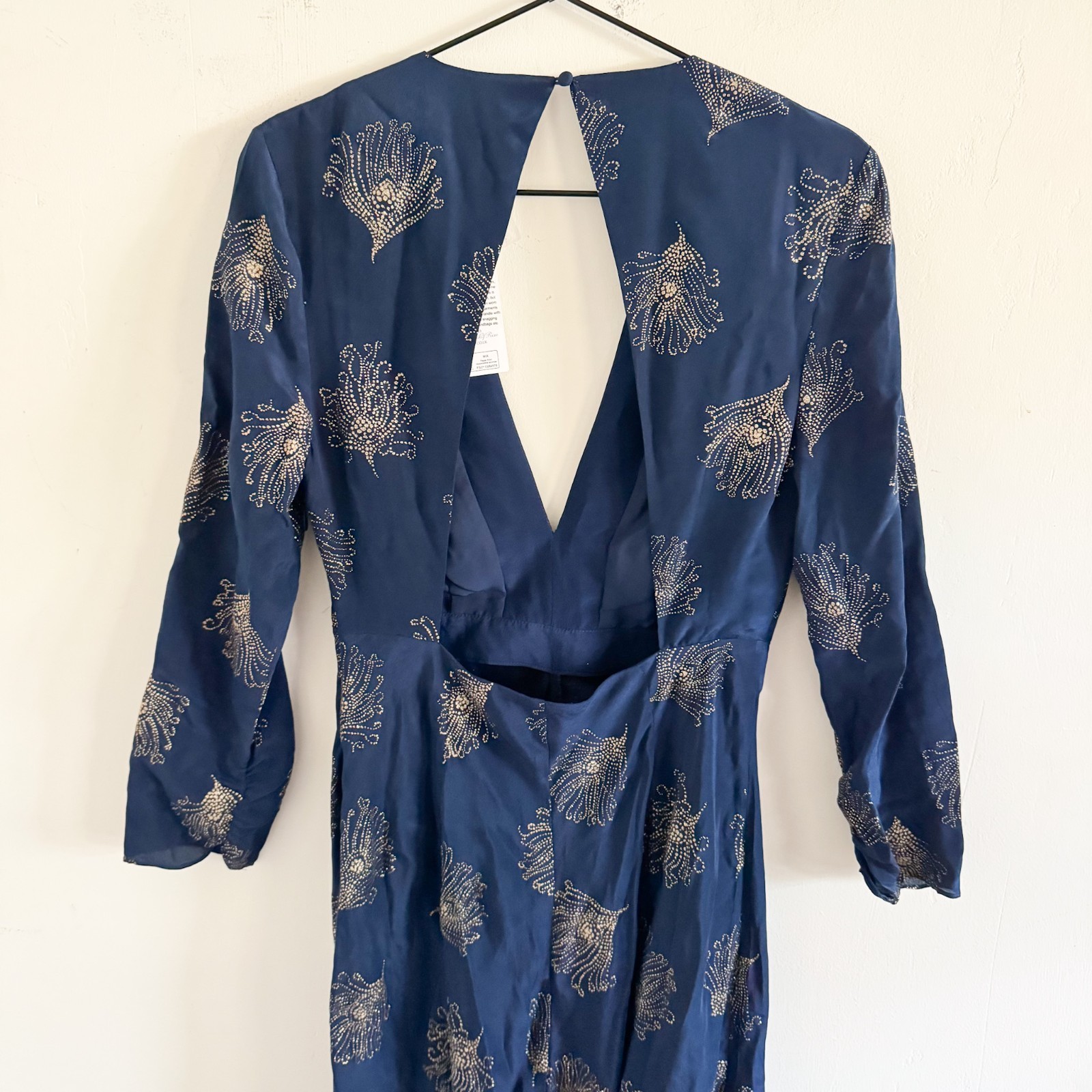 NWT Rixo Navy Rose Cut Out Ruffle Glittered Silk Crepe Midi Dress 4