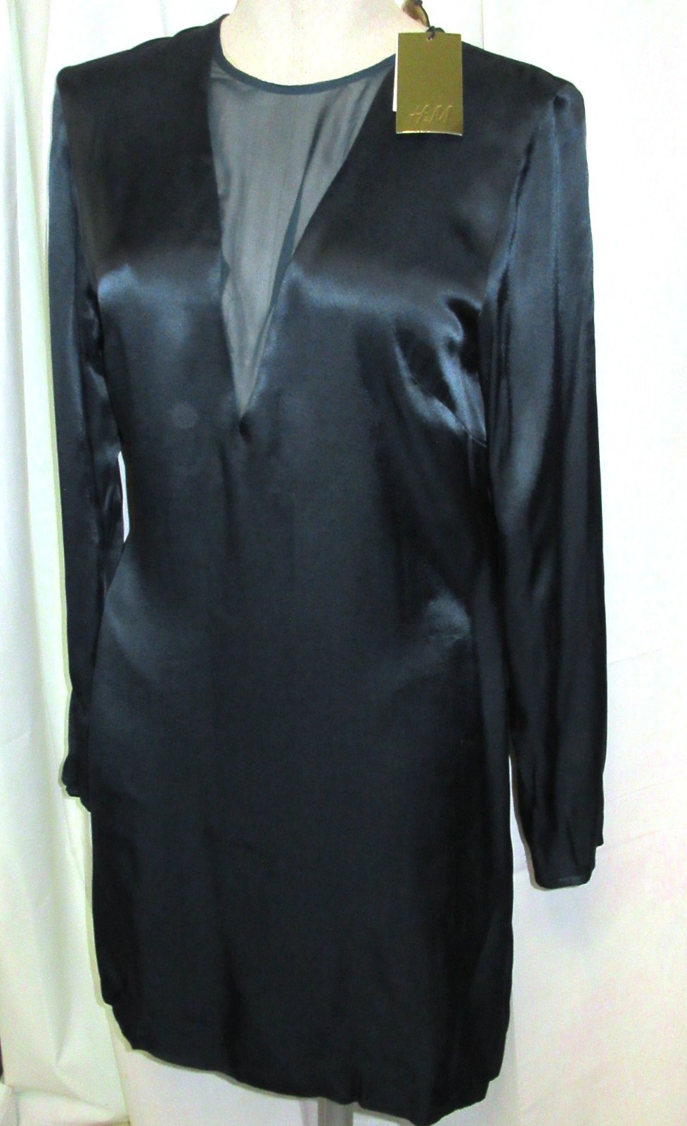 NWTs ~ H&M ~ DARK TEAL ~ Sheer Deep V Neck “GOLD LABEL” Mini Dress ~ Size 8