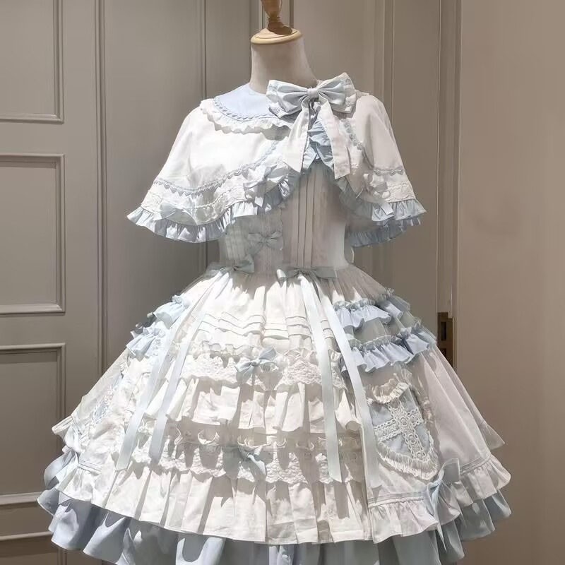 New Lolita Sweet Girls Womens Ruffles JSK Dress Princess Cute Party Cloak 2pcs