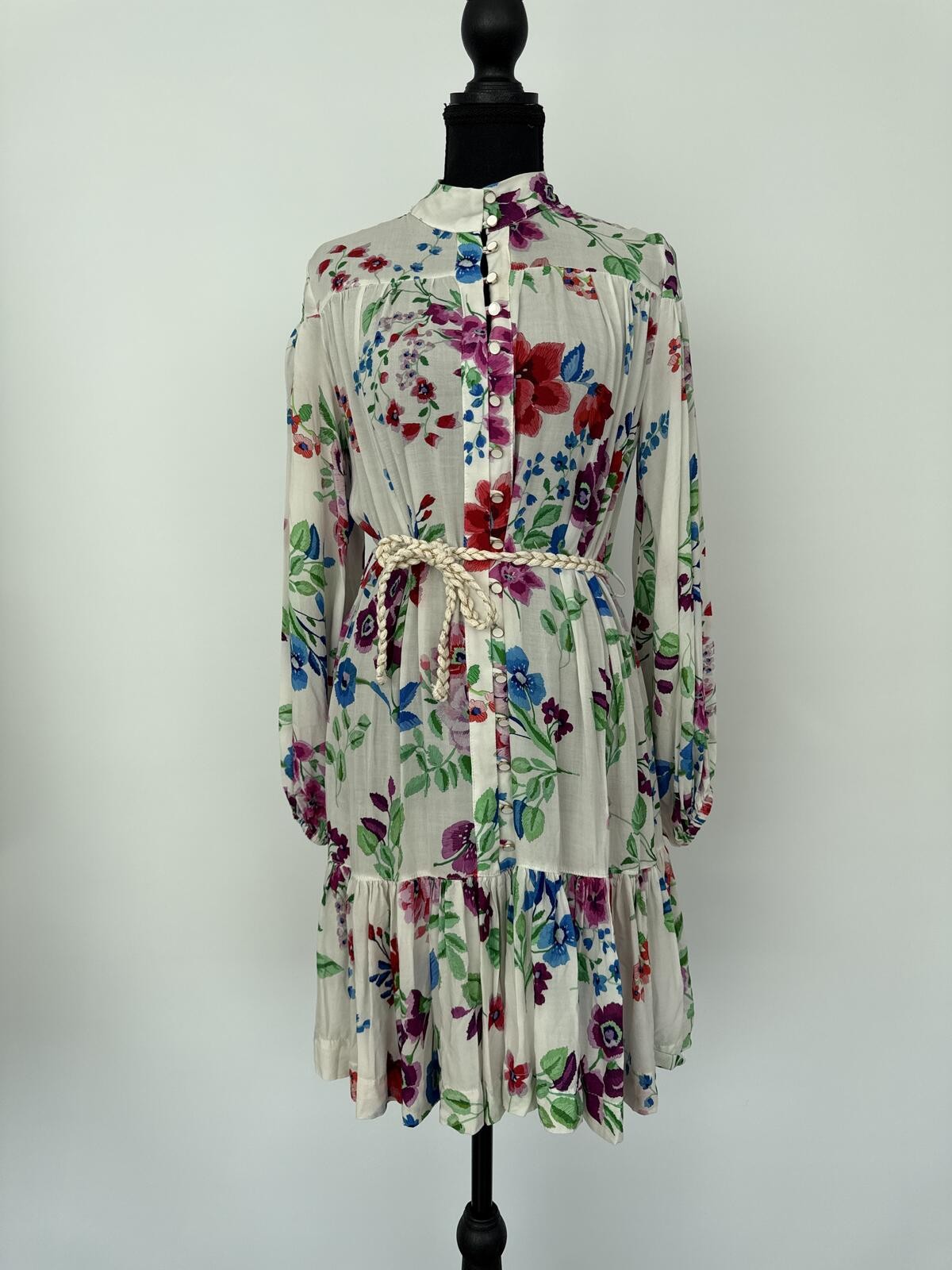 Olivaceous Floral Shirt Dress Size Small Boho Botanical Tie Waist Dress