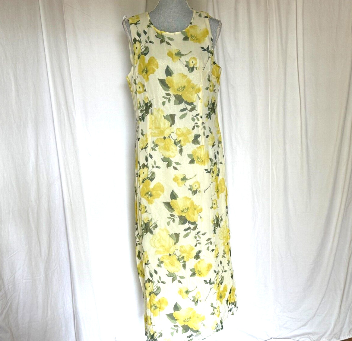 Vintage spring summer yellow beige multi color floral print Maxi Dress S Med?