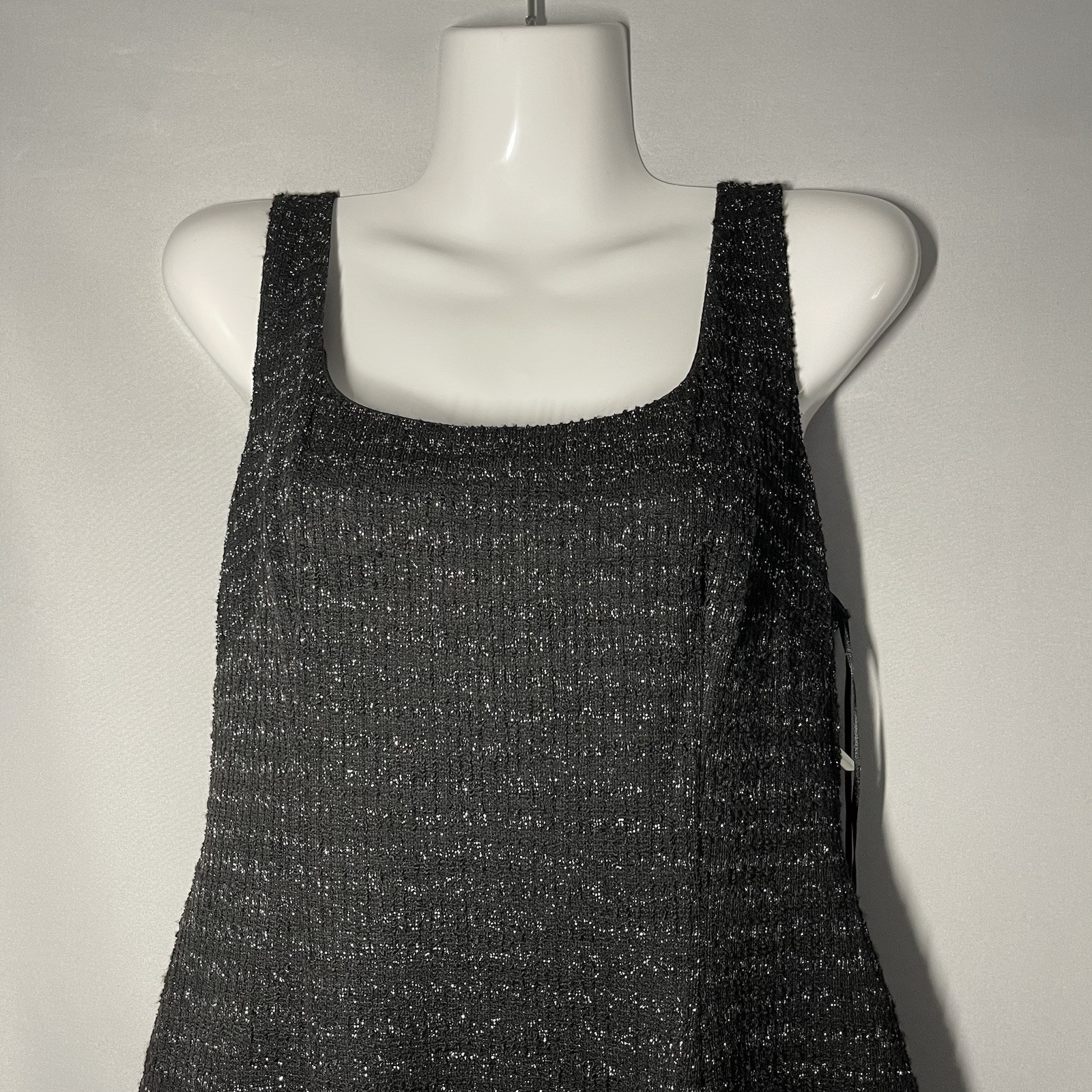 Taylor 2Pc Jacket/Shift Dress Set Size 6 Black Metallic Tweed Flounce Hem Money