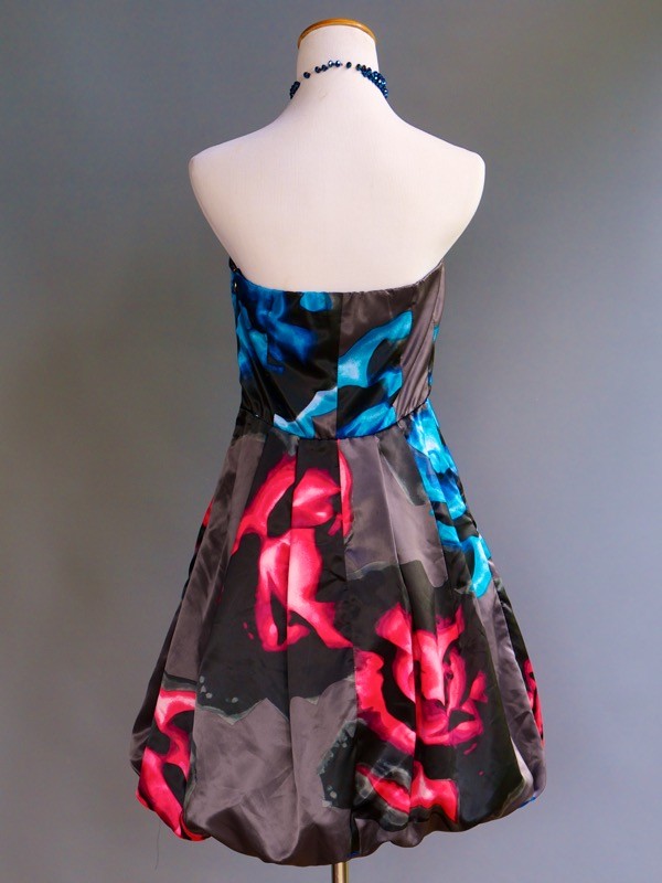 Express Psychedelic Bold Print Op Art Floral Strapless Party Bubble Dress sz S 6
