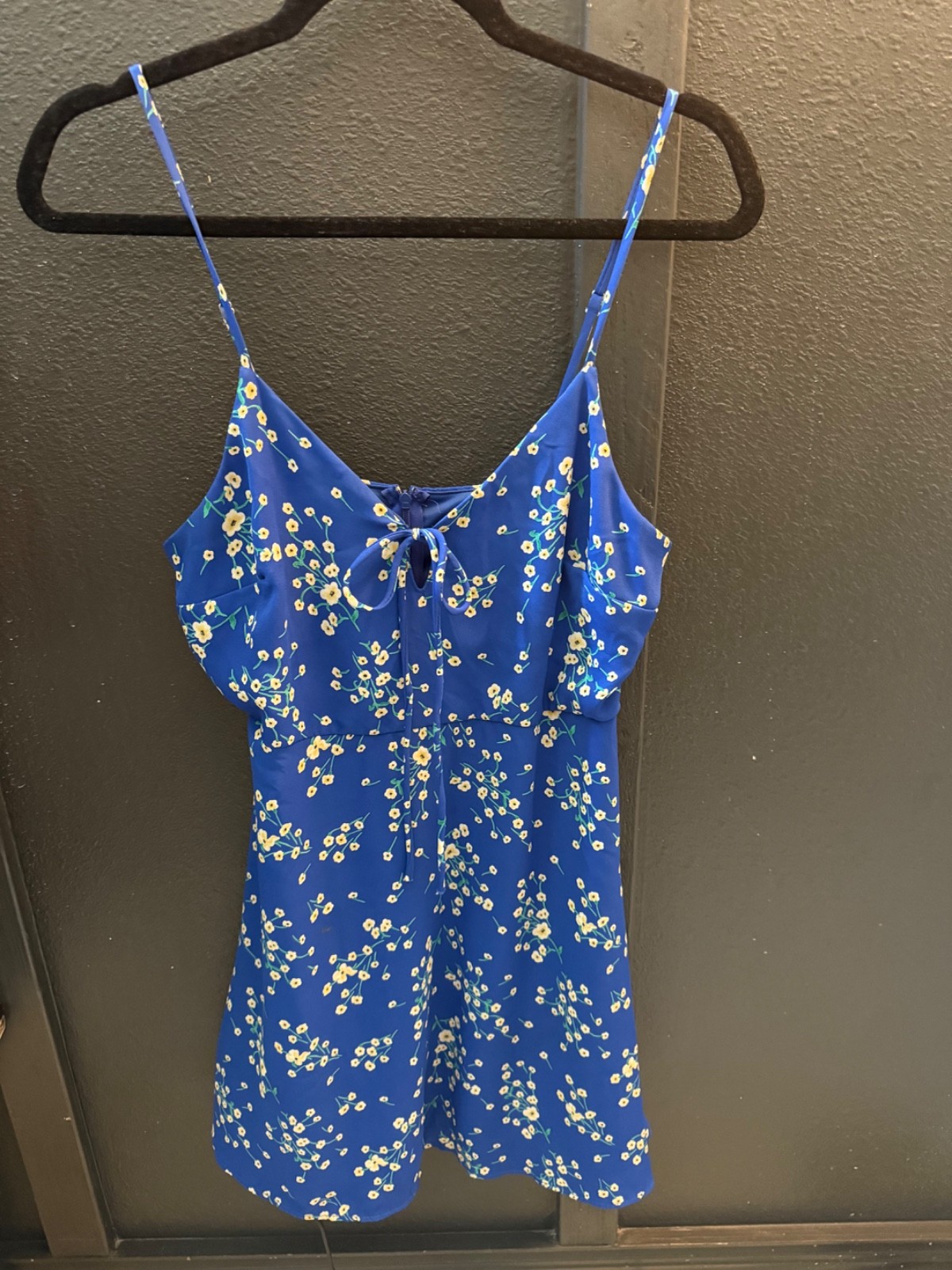 LULU’s blue spaghetti strap dress with yellow and white flowers- SIZE M