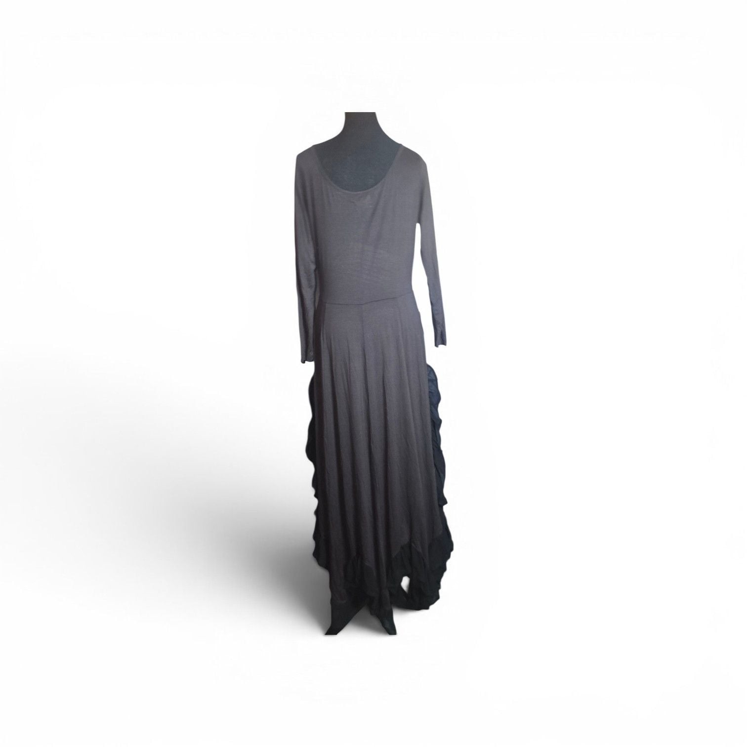 Joyfolie Dandy Long Sleeve Ruffle Maxi Dress in Washed Black
