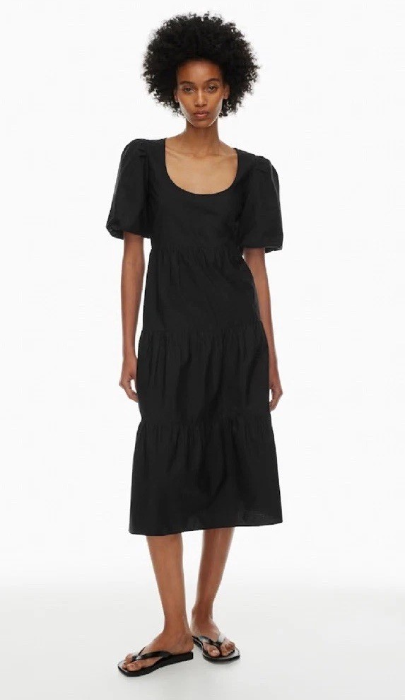 Little Moon Black Puff Sleeve Cenote Poplin Dress