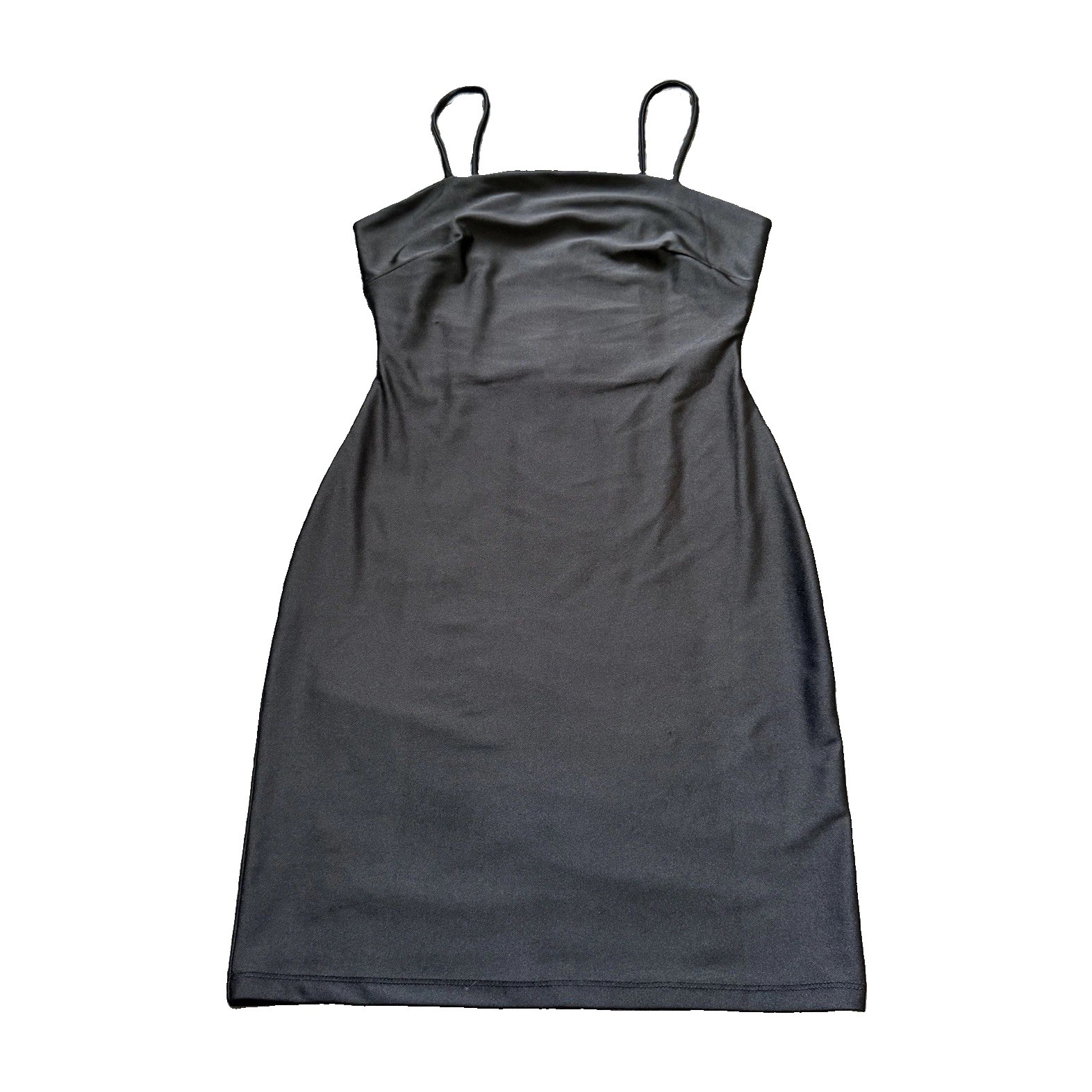 Popular 21 Black Solid Stretch Sheath Spaghetti Strap Knee Dress Size S DX80102