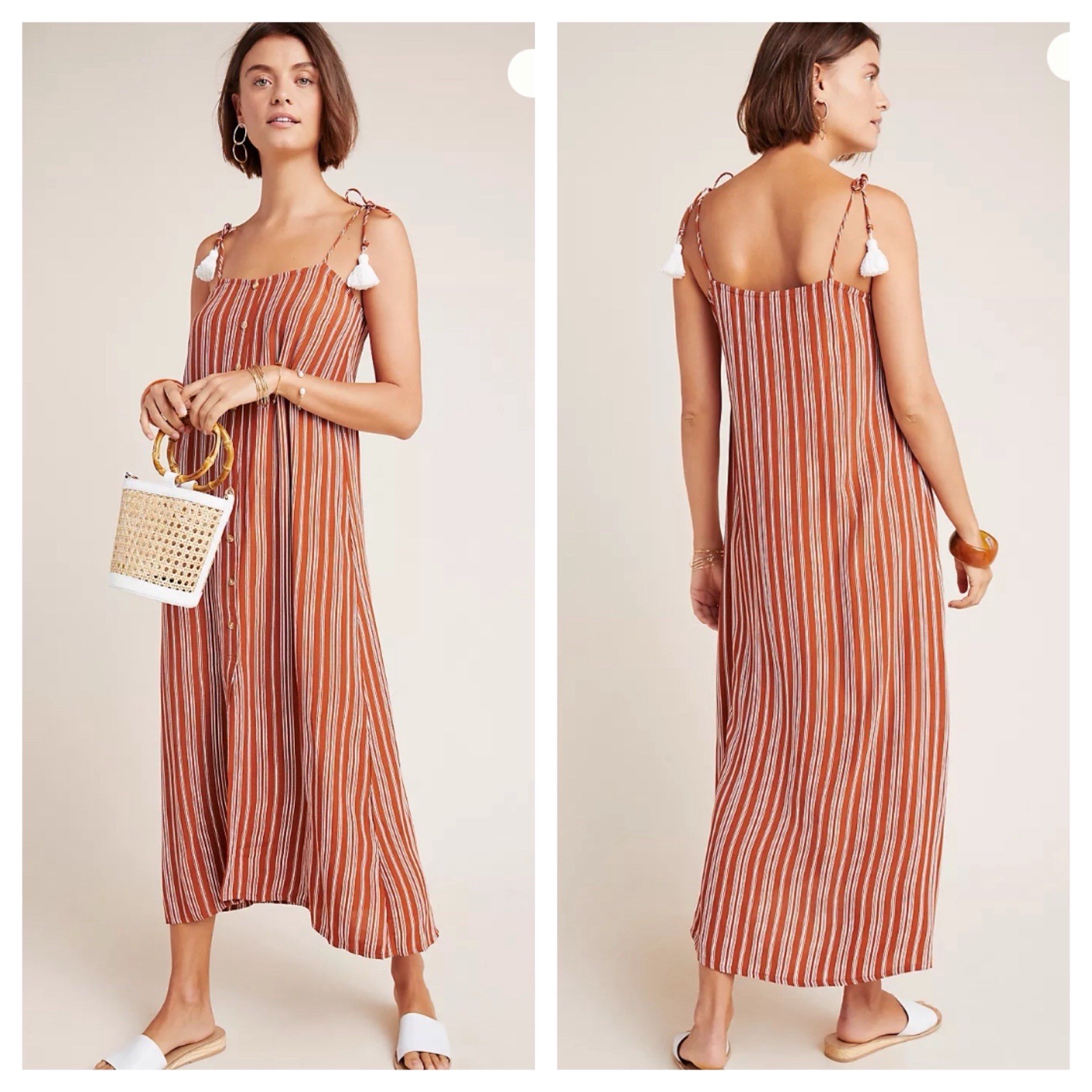 Faithfull The Brand Arietta Striped Tassel Tie Button Front Striped Maxi Dress 4