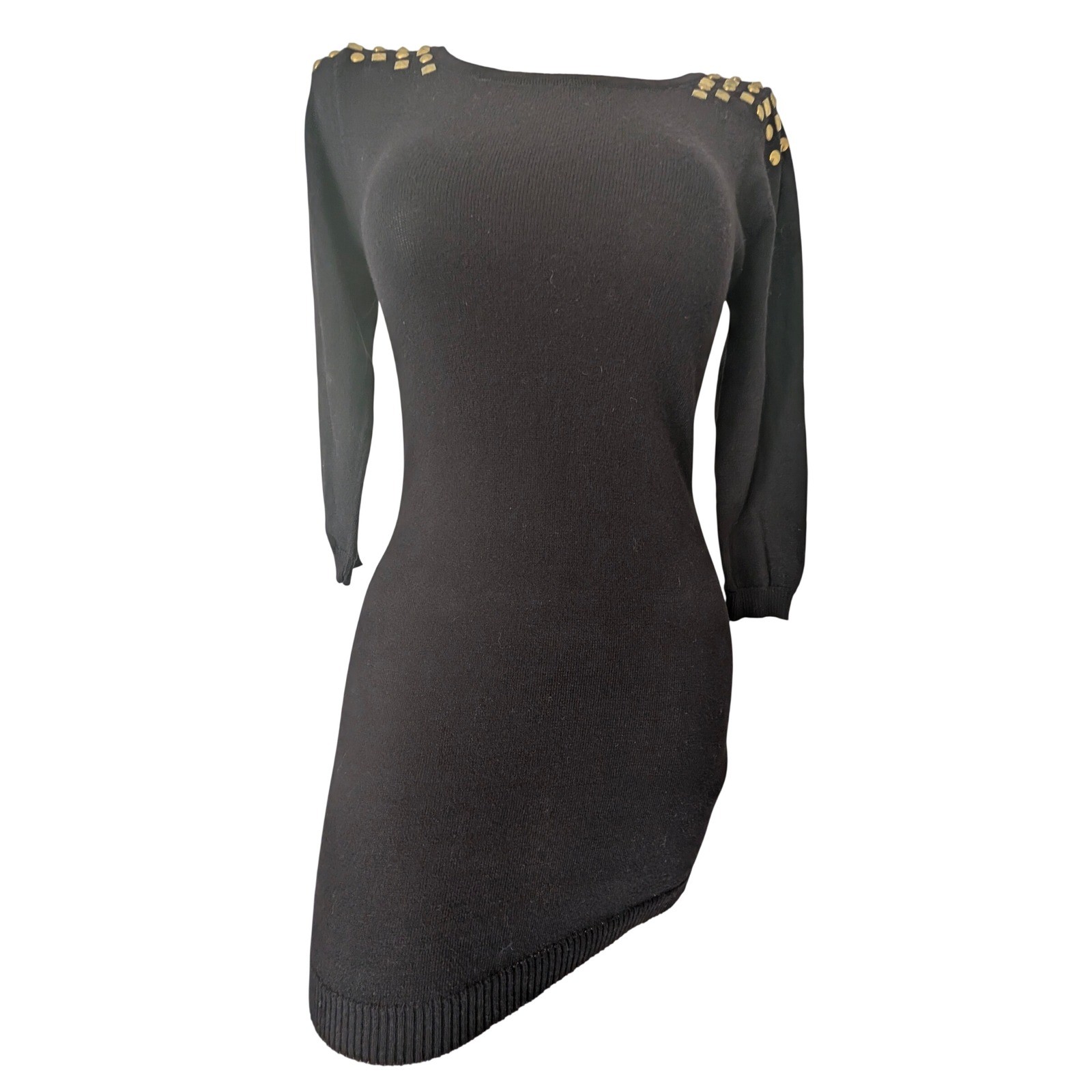 Black Knit Mini Dress Small Gold Stud Bodycon Going Out Grunge Club Edgy Baddie