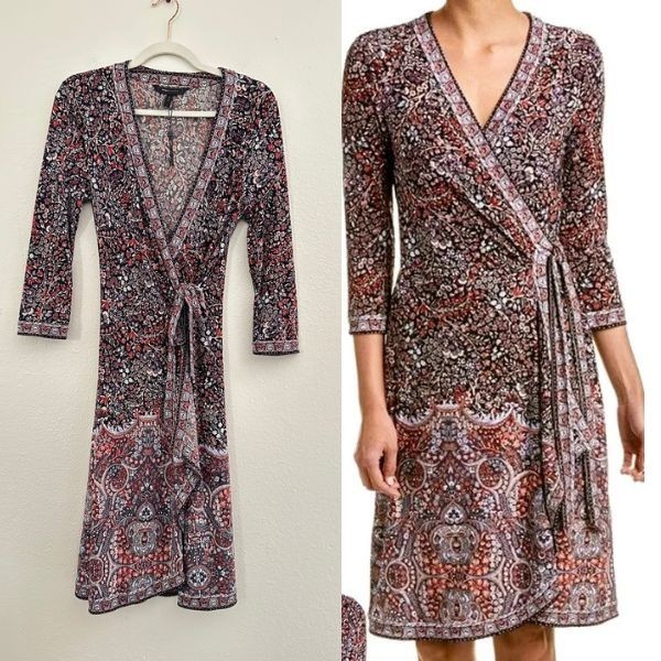 BCBGMaxAzria Adele True Wrap Floral Midi Dress Floral Mosaic Pink Women’s Small