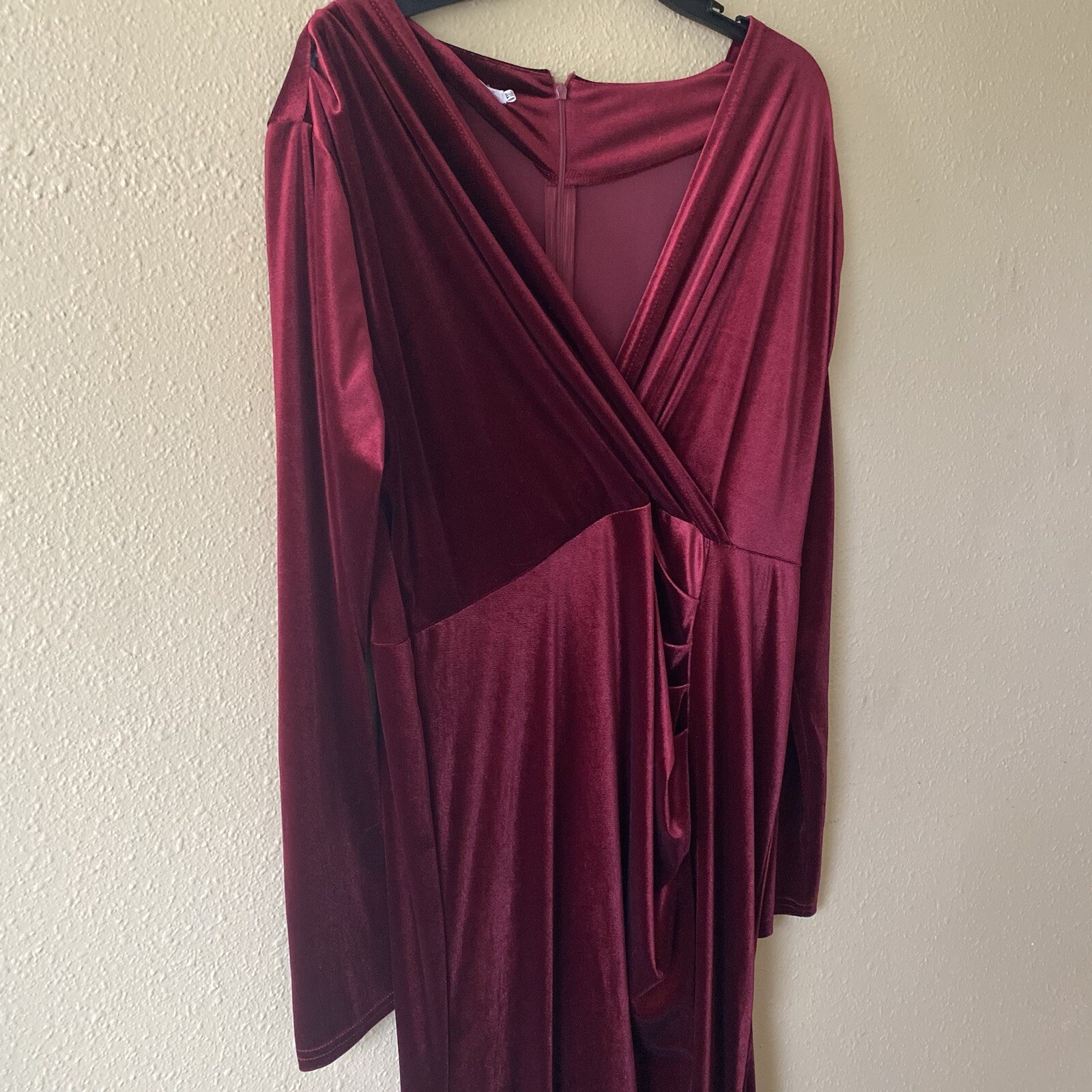 Ababalaya Crushed Velvet Maroon Red Slit Maxi Dress XXL Dark Romantic