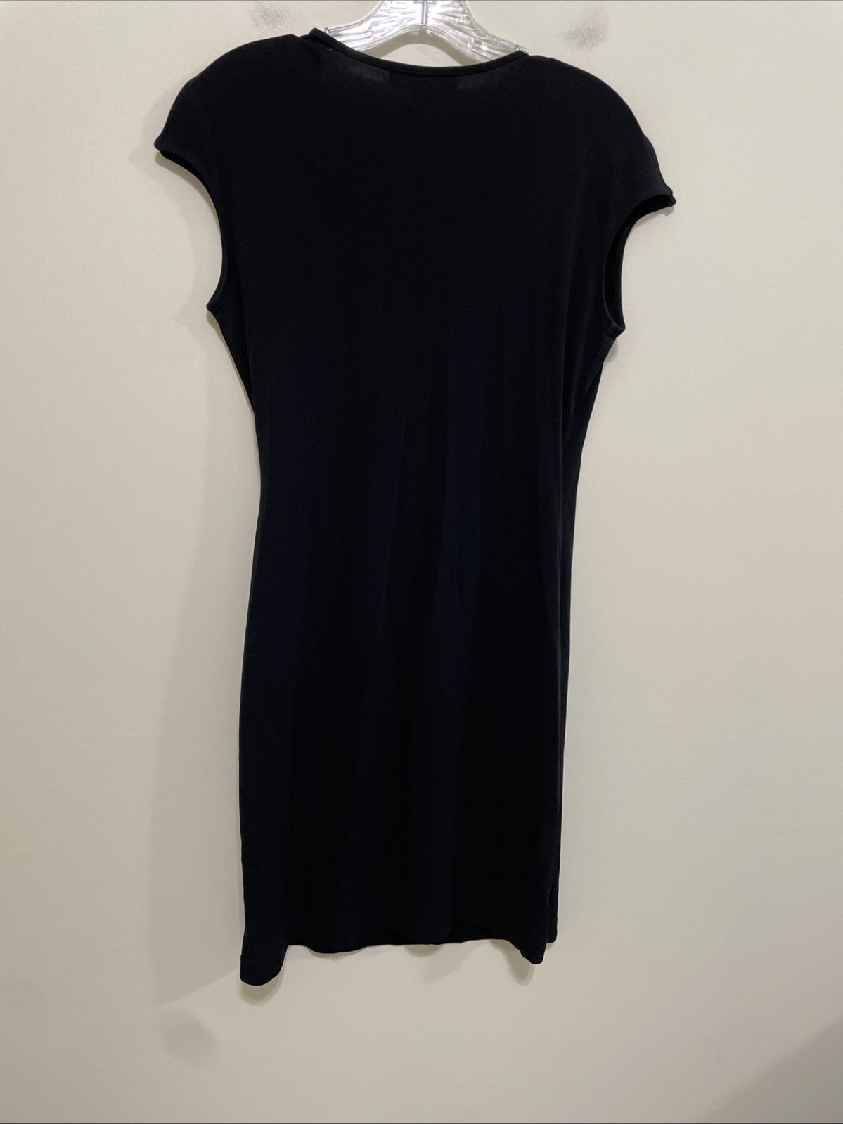 Petite Sophisticate Small V Neck Cross Over Short Sleeve Black Dress Rayon Blend