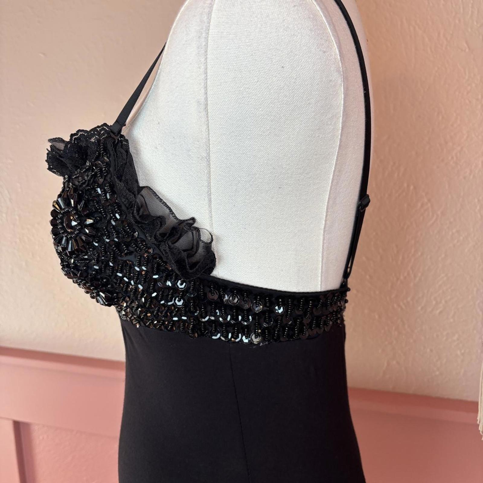 fairy beaded ruffle embellished black bodycon dress
