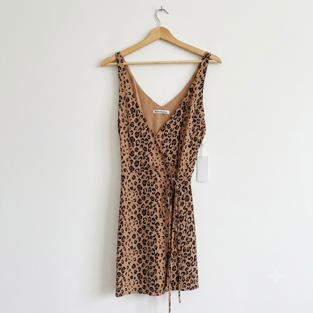 Reformation Anchorage Mini Wrap Dress In Feline Leopard Print Size Small