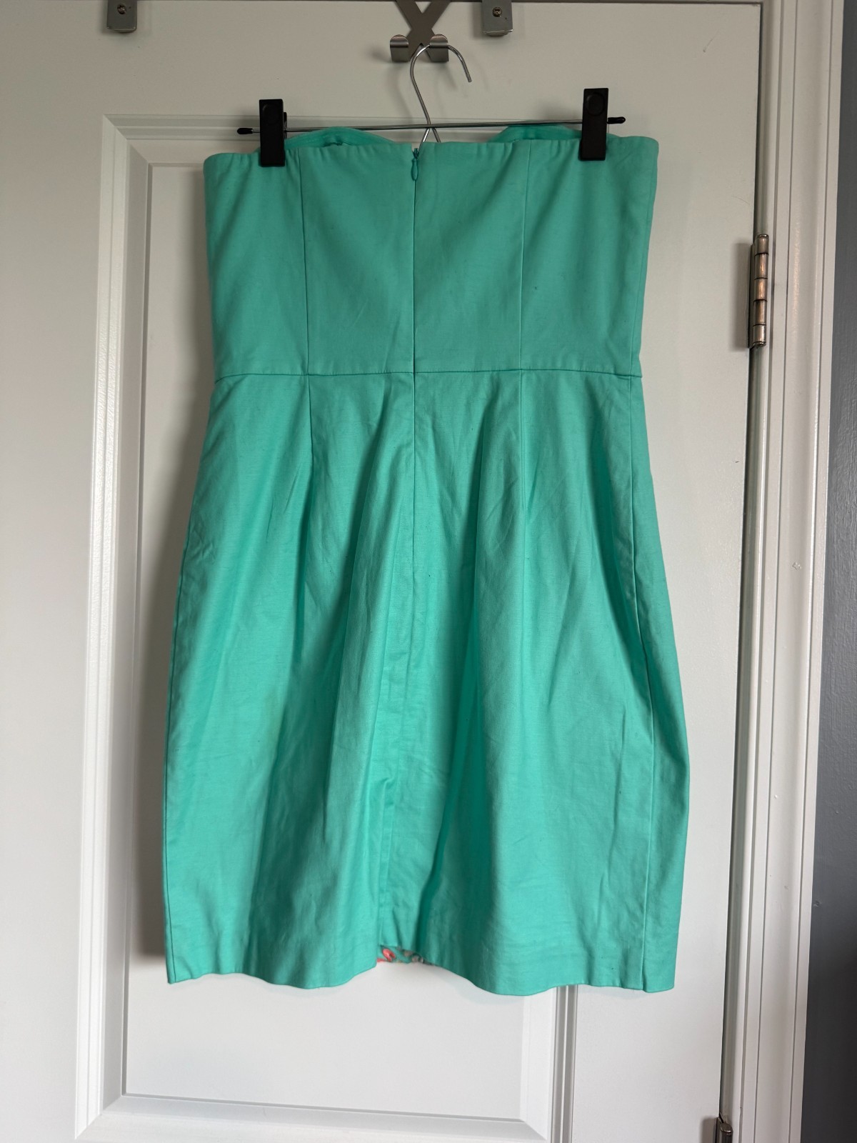 Vineyard Vines Turquoise Green Embroidered Strapless Sheath Dress Size 6 Preppy