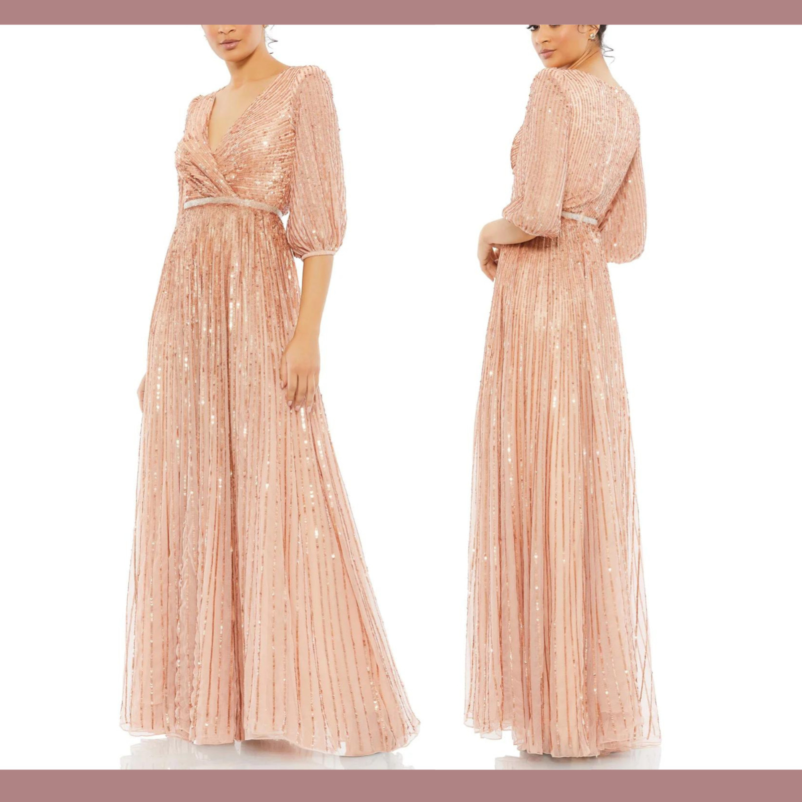 NWT Mac Duggal [sz 26 ] 5509 Sequin Wrap Over 3/4 Sleeve Gown in Apricot #S751