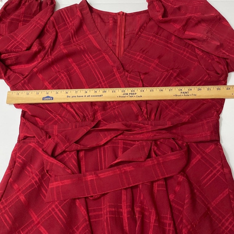 Women’s Romper Double Layer Tie Waist Red Size XXL 2XL V Neck Stripe Balloon NEW