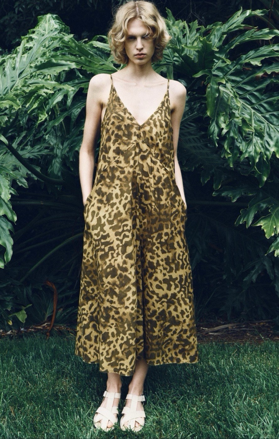 Zara Olive Green Leopard Print Strappy Maxi Dress Sundress L 8 10