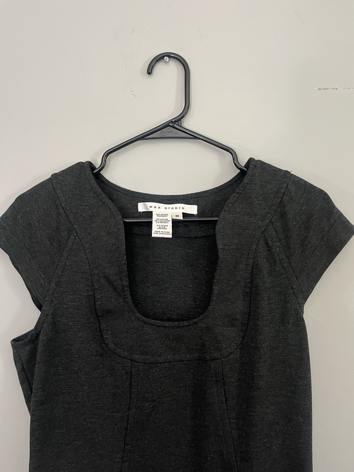 Max Studio Gray Solid Scoop Neck Cap Sleeve Knit Mini Dress Pockets Stretch M