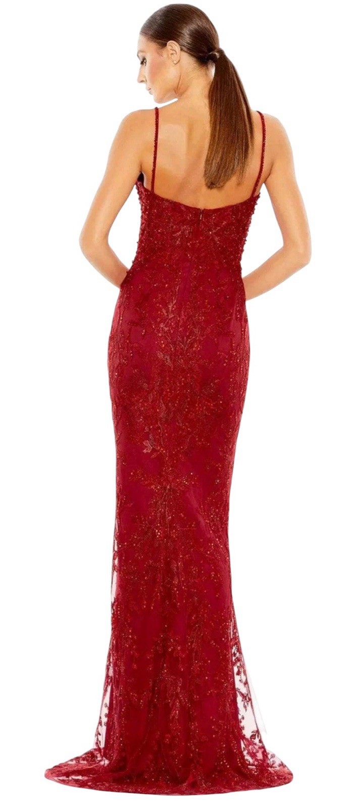 Mac Duggal 20330 Red Beaded Embroidered Mermaid Gown Size 6 $398