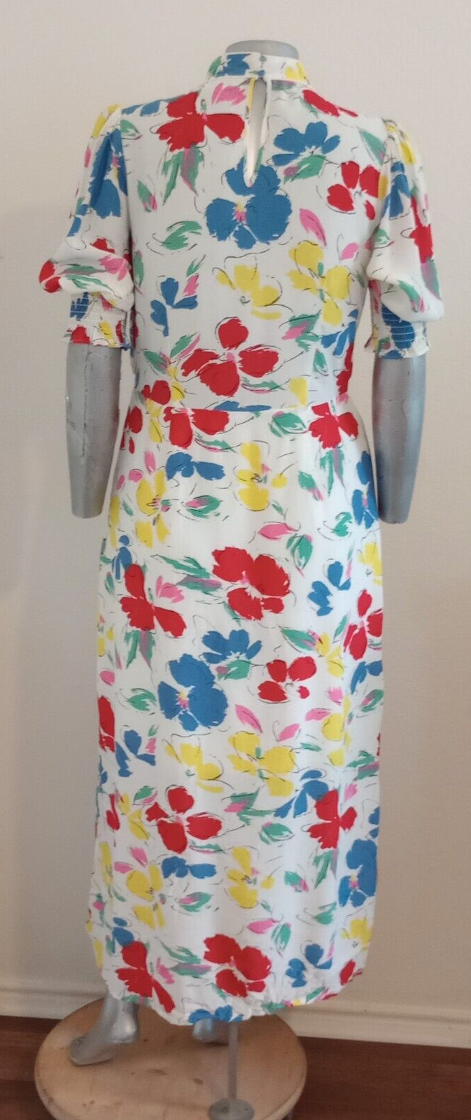 NWT WOMAN RIXO MAXI CASCADE RUFFLE DRESS Size 14 Mock Neck Puff Short Sleeve