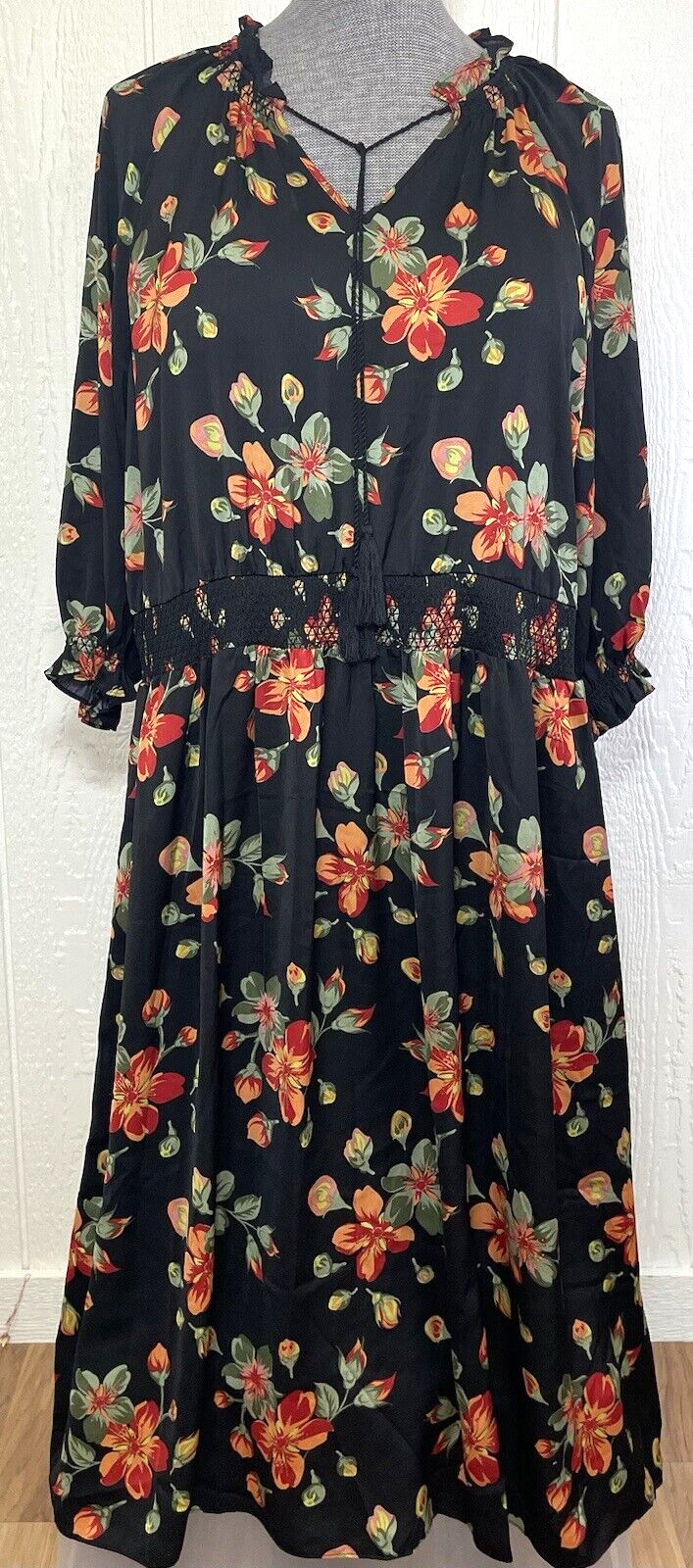 Women’s TERRA & SKY Dress Size 2X Long Sleeve Black With Floral Pattern NEW hh17