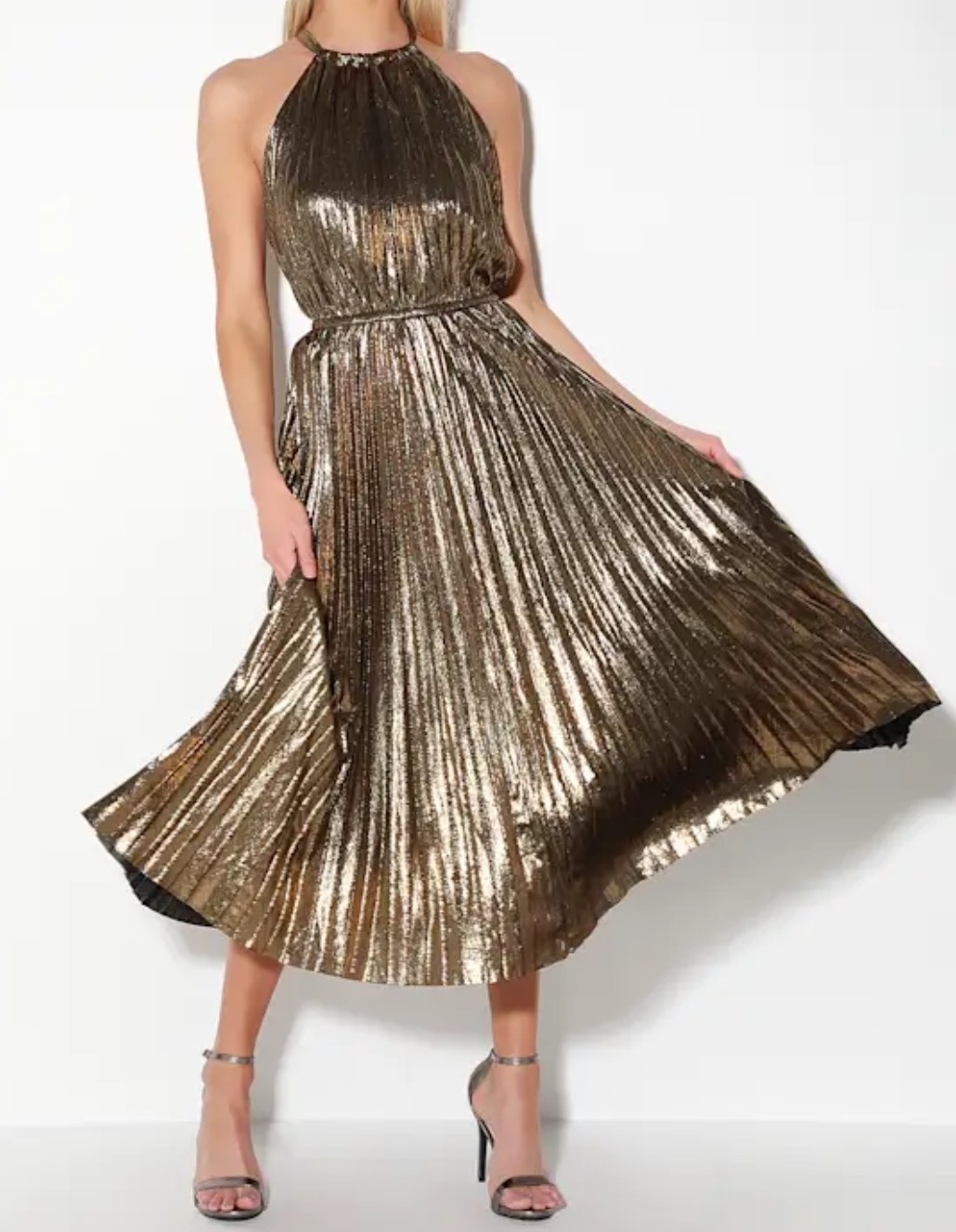 Lucy Paris Golden Christina Midi Dress Women S Metallic Gold Wedding Party