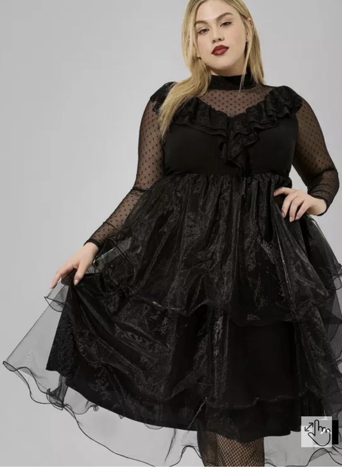 Torrid Black Tiered Mock Neck Midi Dress Size 2 NWOT Goth Fairy Romantic