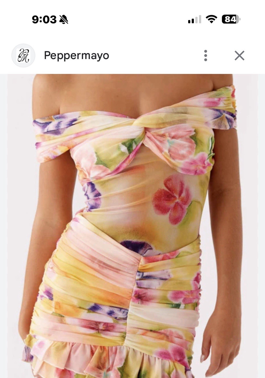 Peppermayo Frances Mini Dress Womens US 4 Multicolor Floral Off Shoulder Mesh