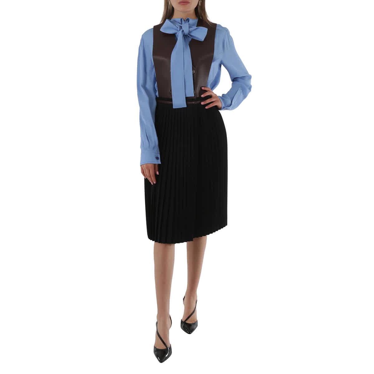 Burberry Ladies Brown Lambskin and Wool Blend Dress, Brand Size 6 (US Size 4)