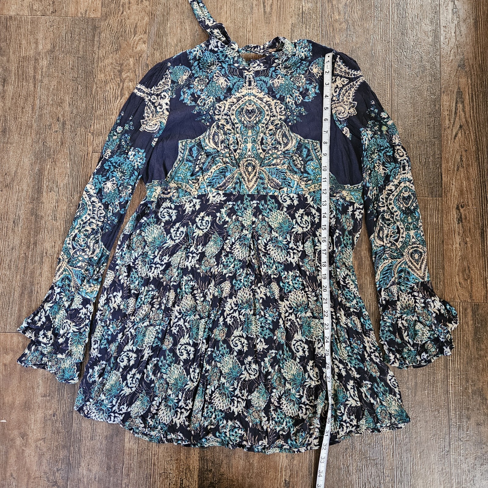 Free people Tunic/Dress large Blue Combo Lady Luck/Floral NWT