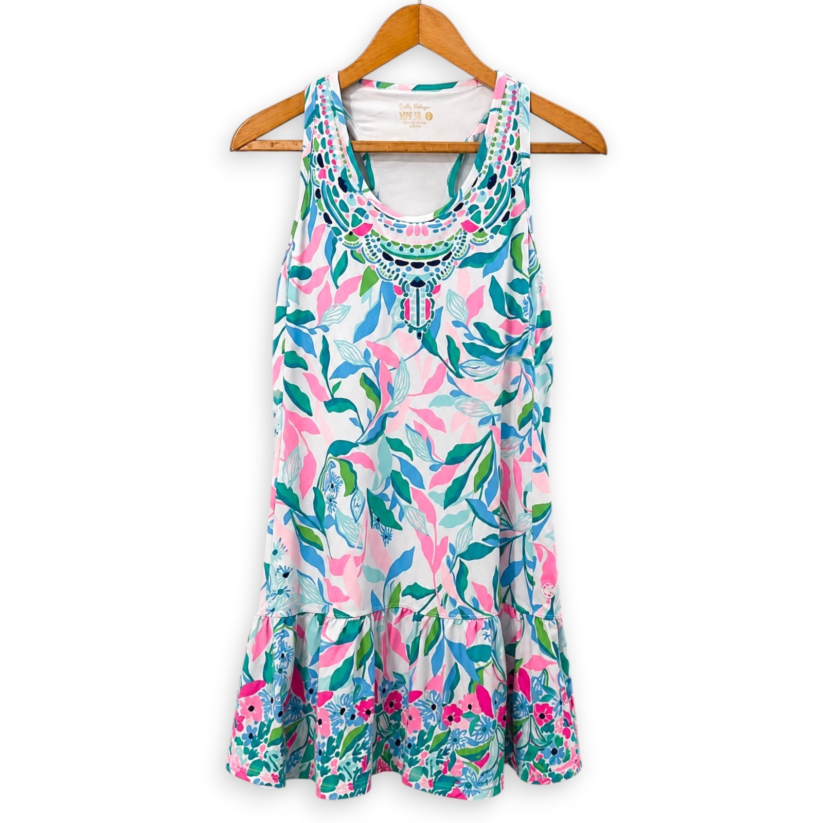 Lilly Pulitzer Luxletic Mixed Doubles Dress Womens L White Floral Tennis Resort