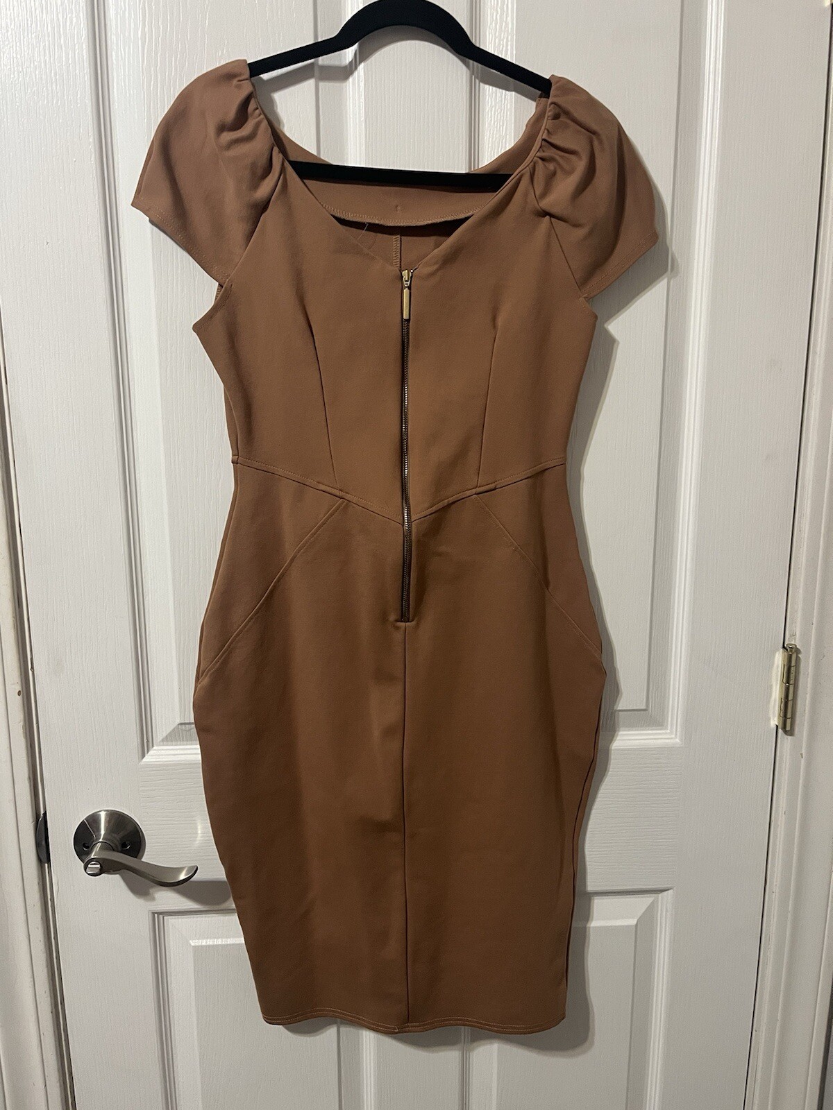 Closet London Cap Sleeve Bodycon Pencil Dress Tan Brown Size US 6 / UK 10