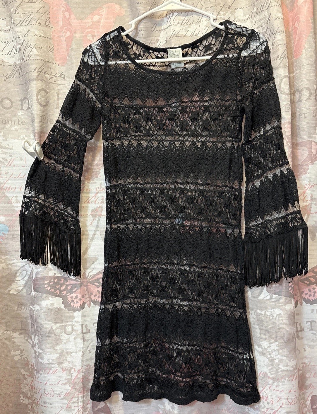 ELLA MOSS Black Lace Mini Dress Size S Flutter Sleeve Cocktail Party Dress USA