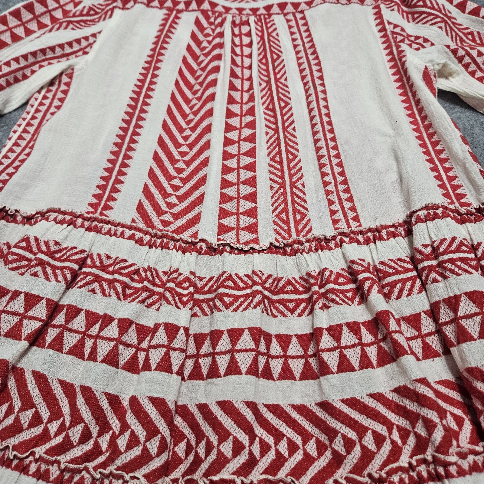 Anthropologie Devotion Twins Dress Medium Red White Geo Ella Boho Peasant Mini
