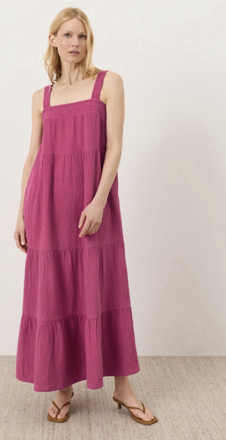 Pact Coastal Double Gauze Strappy Tiered Maxi Dress size medium