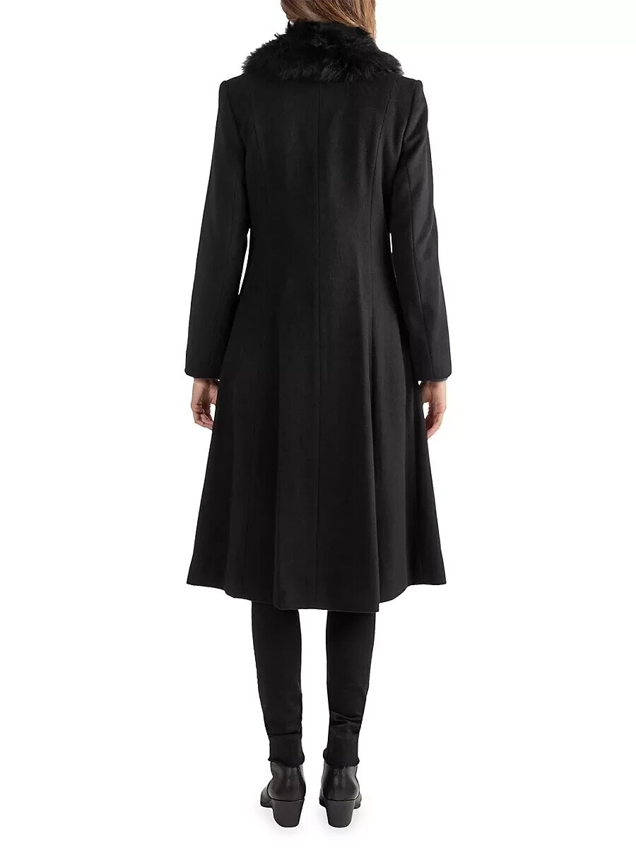 NEW Sofiacashmere Wool Blend Coat with Fur Shearling Collar Black SZ 10 #C4230