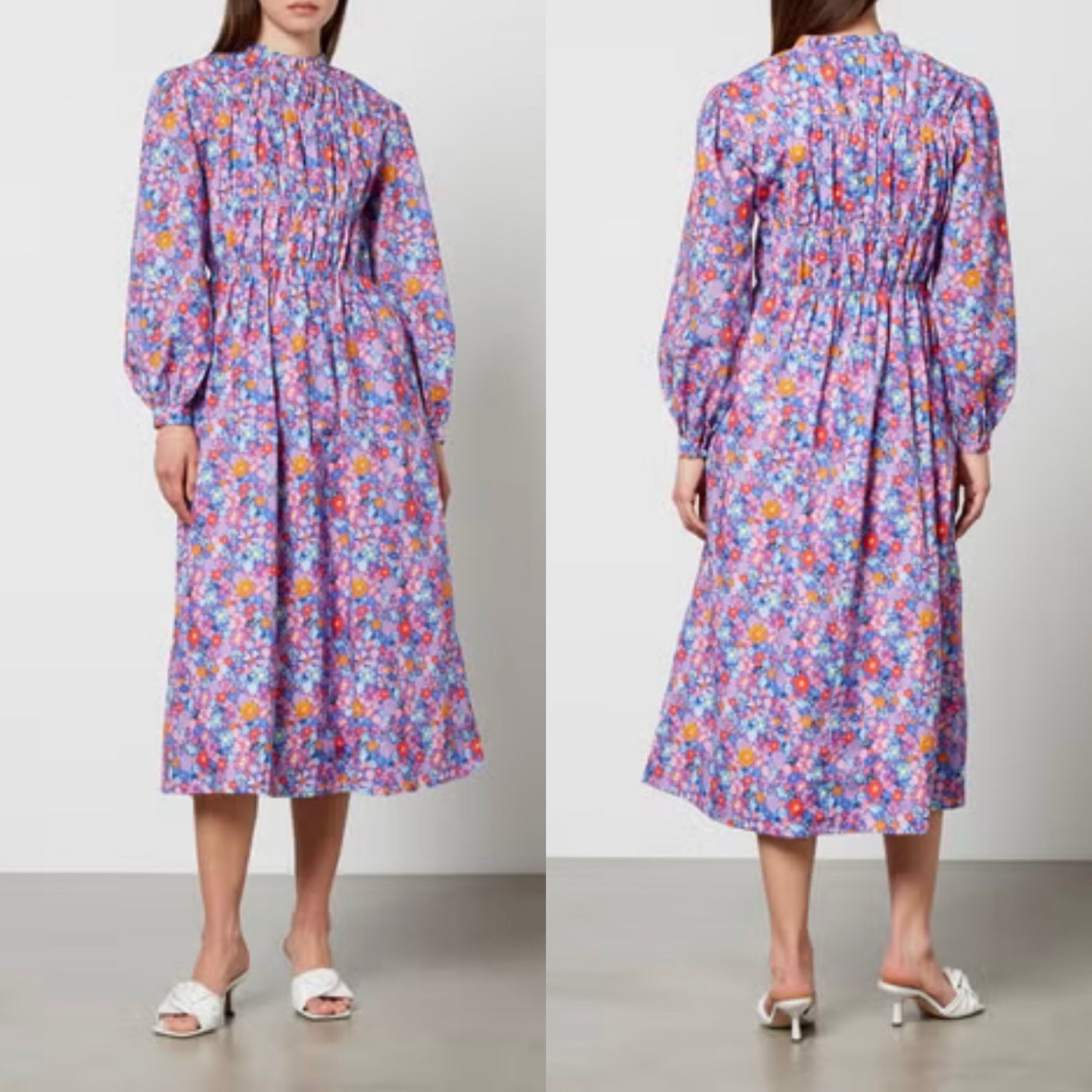 New Olivia Rubin Tammy Blue Mini Floral Cotton Midi Dress,UK 12